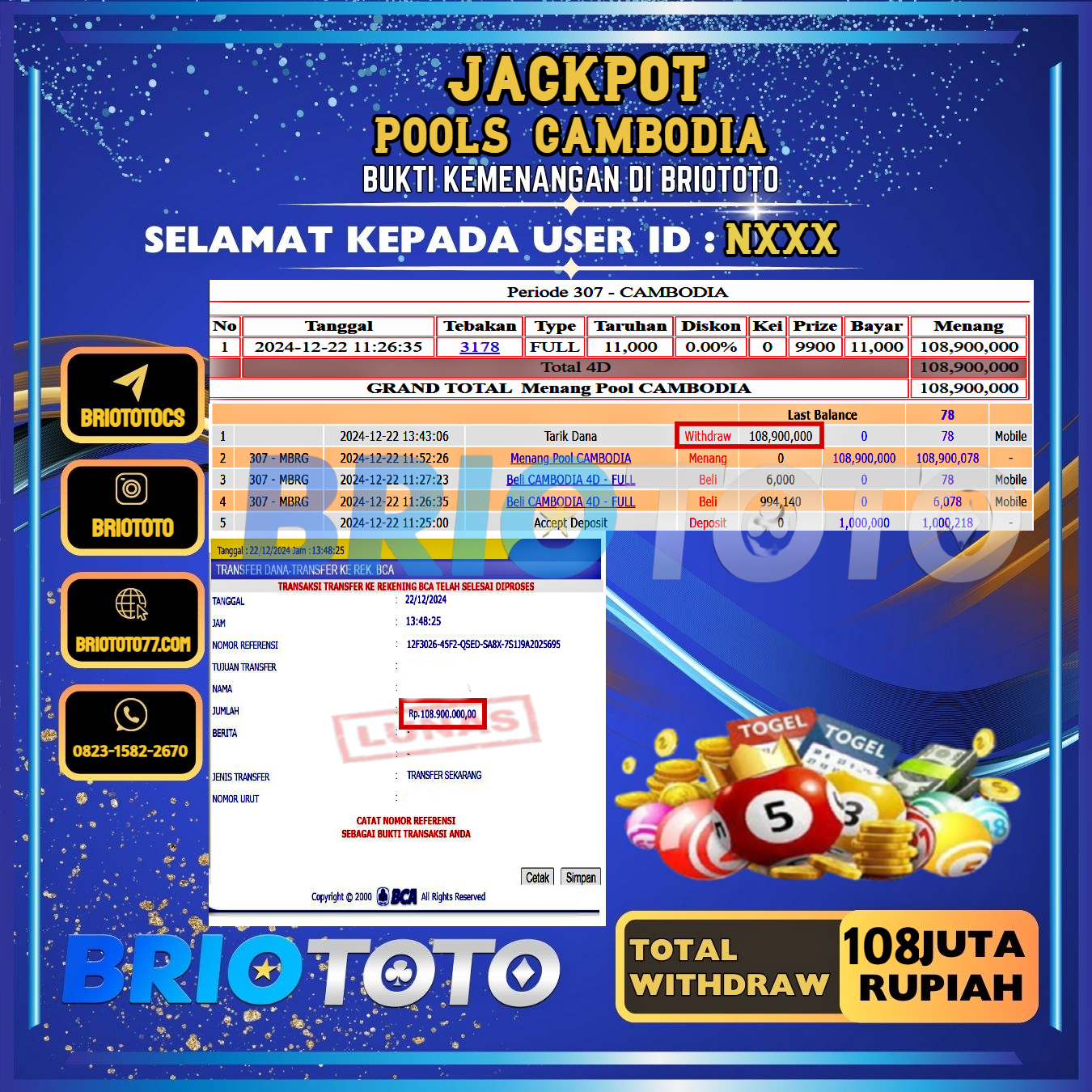 BRIOTOTO JACKPOT TOGEL CAMBODIA RP.108.900.000,- LUNAS USER ID : N***